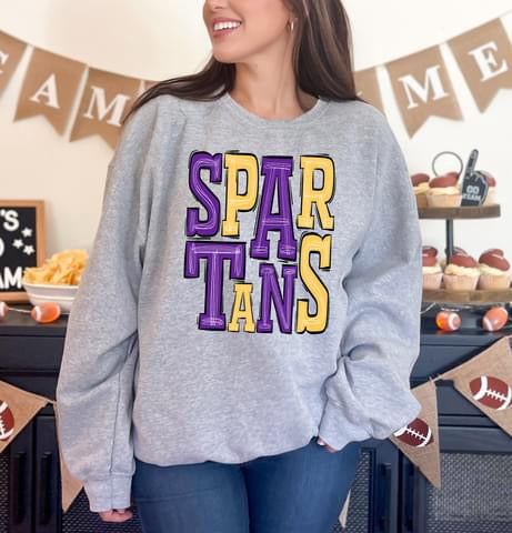 Spartans Purple and Yellow Sporty Varsity Doodle DTF Transfer