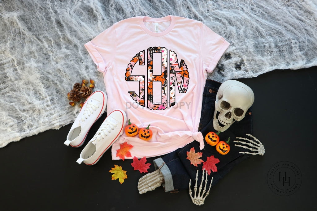 Spooky Halloween Pink brushstroke Monogram Graphic Tee