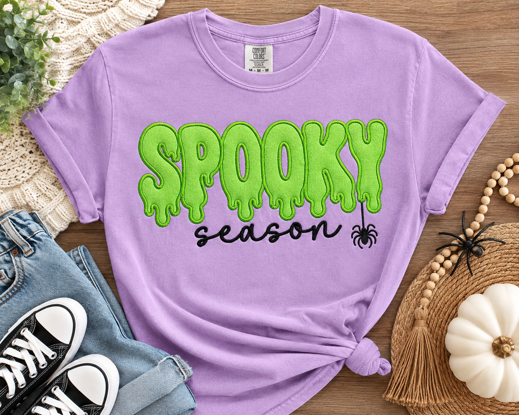 Spooky Season Embroidered Halloween Shirt | Glitter Appliqué Tee & Sweatshirt