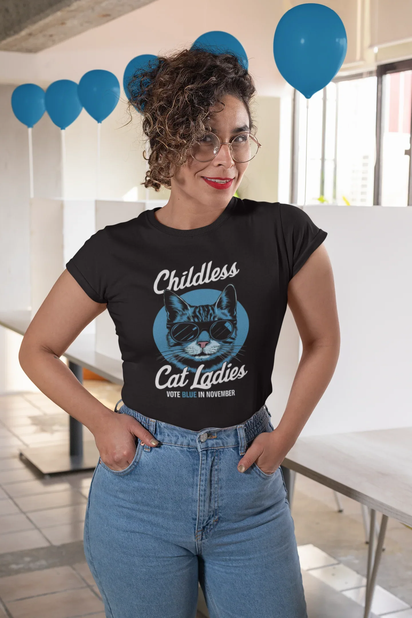 Childless Cat Ladies Vote Blue Graphic Tee - Merch Girls