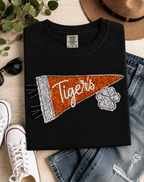Personalized Sequin Pennant Mascot Embroidered T-Shirt | Paw Accent