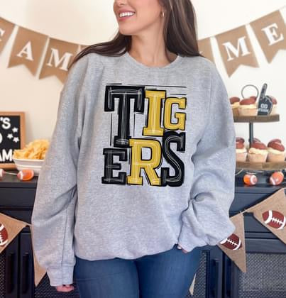 Tigers Yellow Gold and Black Sporty Varsity Doodle DTF Transfer