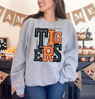 Tigers Orange and Black Sporty Varsity Doodle DTF Transfer