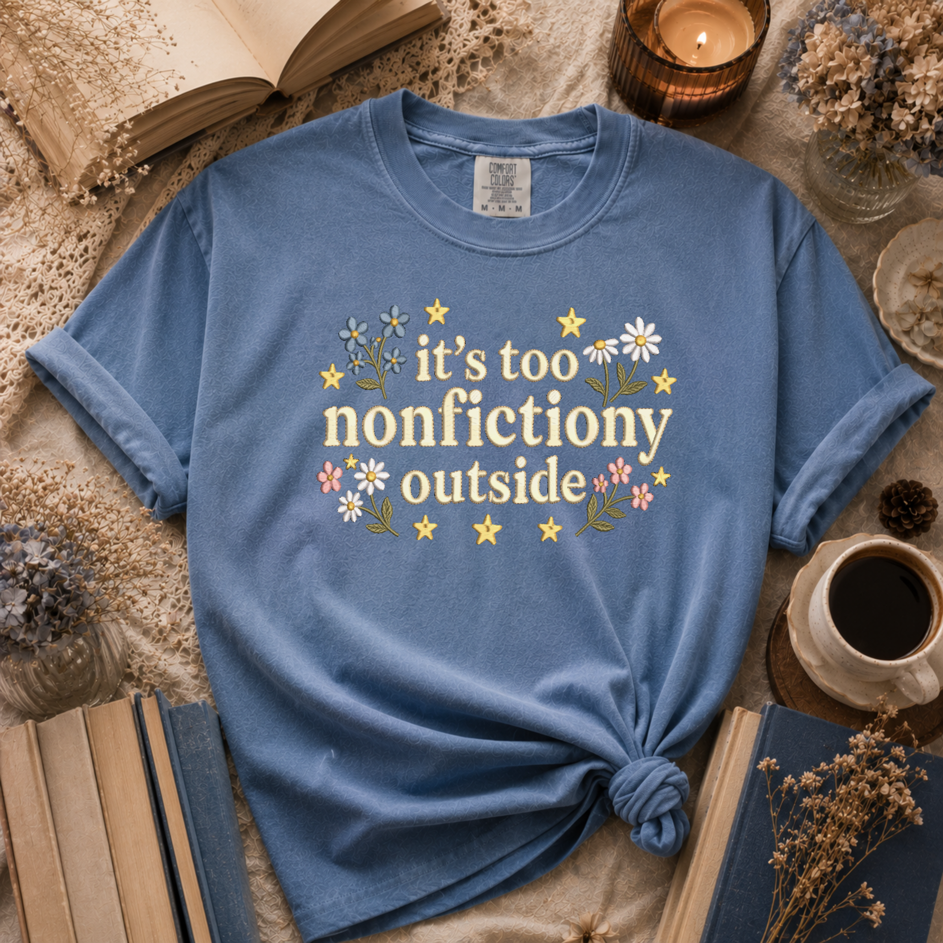 Reality Can Wait | Too Nonfictiony Outside Embroidered Bookish Shirt