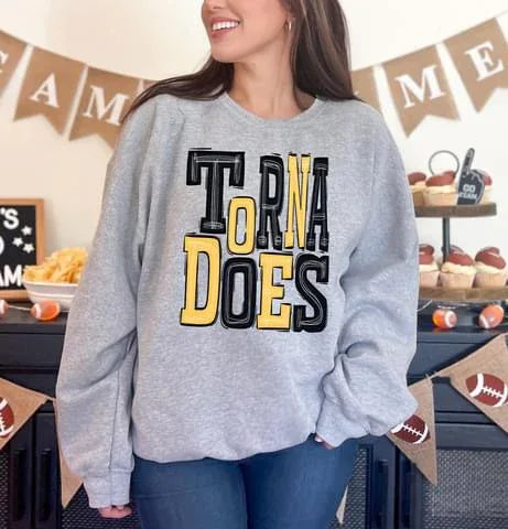 Tornadoes Yellow and Black Sporty Varsity Doodle DTF Transfer - Merch Girls
