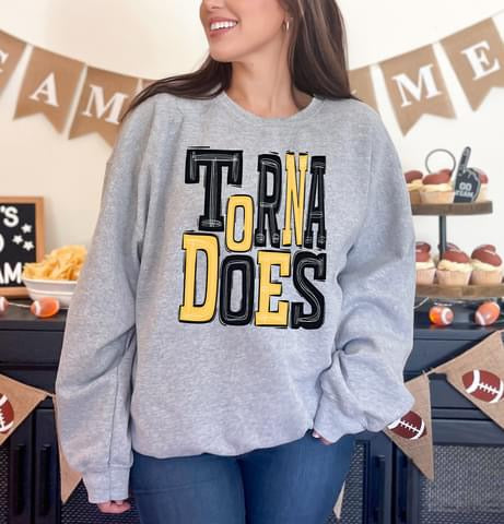 Tornadoes Yellow and Black Sporty Varsity Doodle DTF Transfer