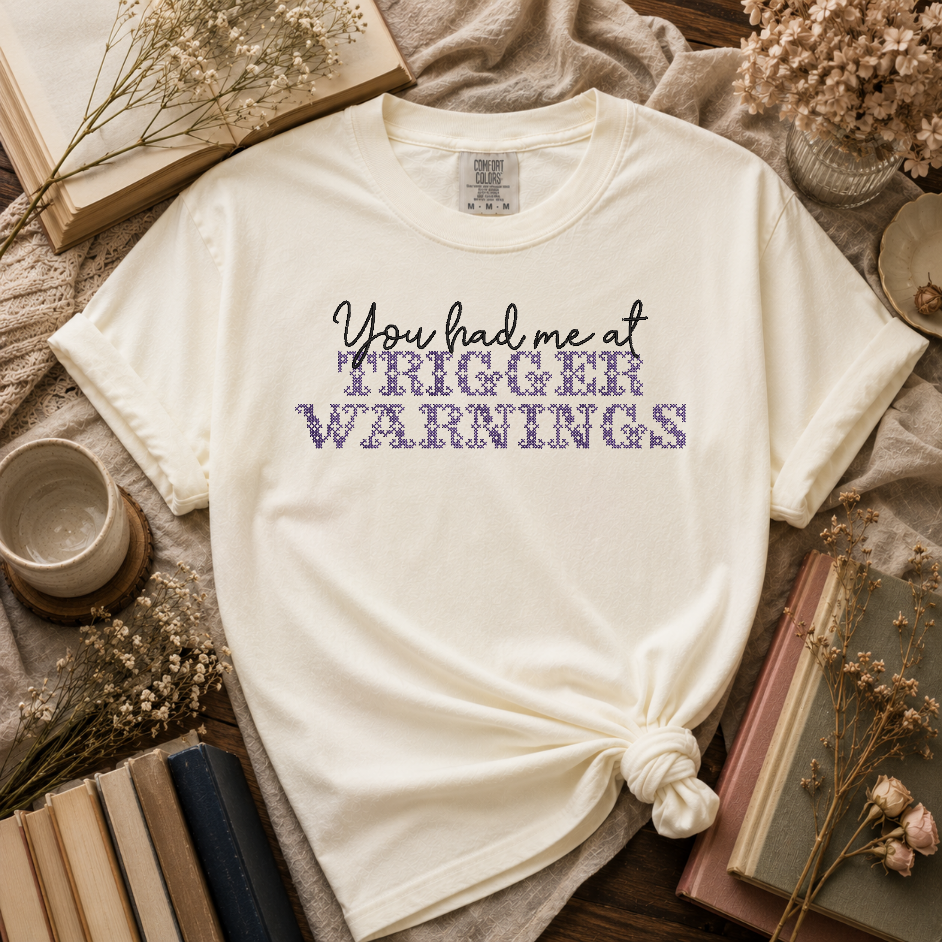 Consider Me Warned | Trigger Warnings Bookish Embroidered Shirt