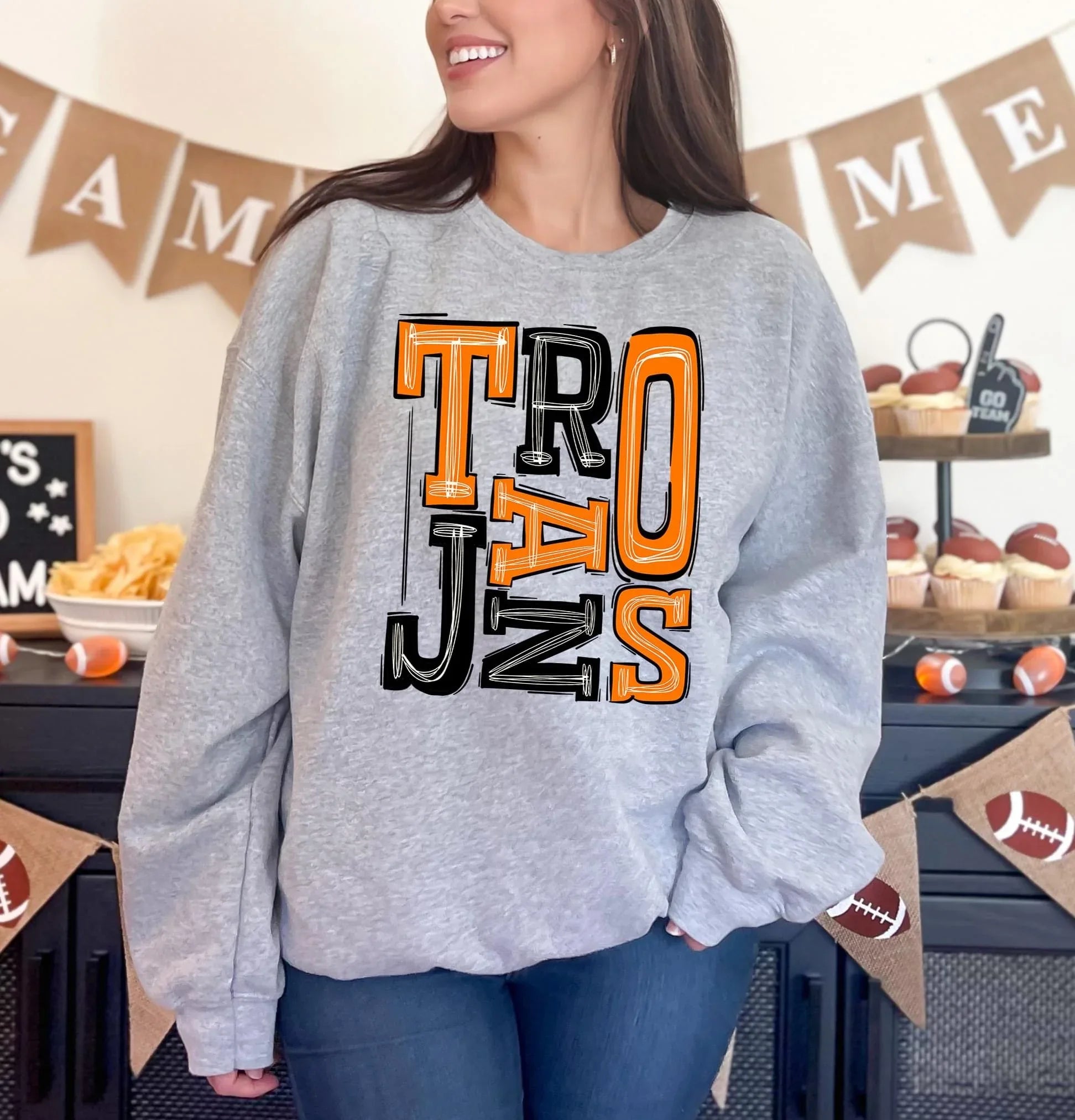 Trojans Orange and Black Sporty Varsity Doodle DTF Transfer - Merch Girls