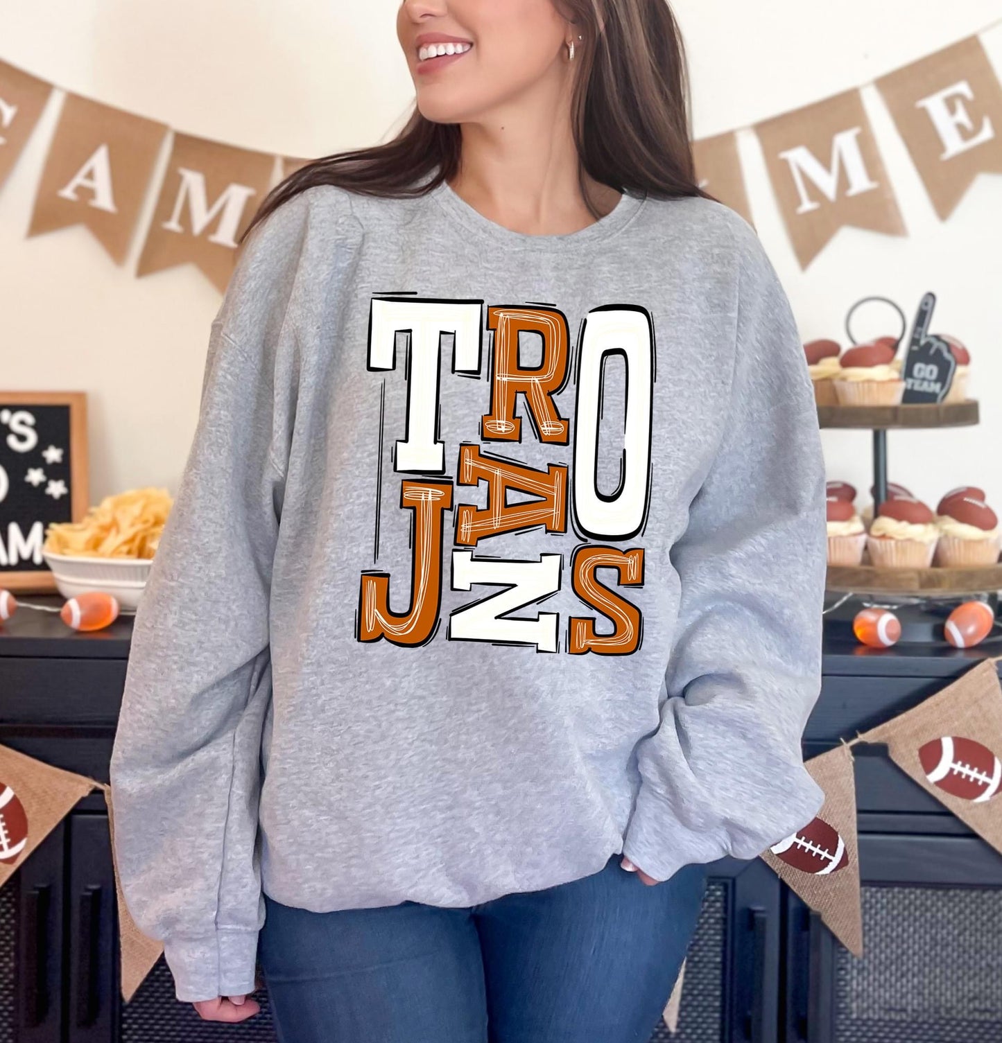 Trojans Burnt Orange and White Sporty Varsity Doodle DTF Transfer