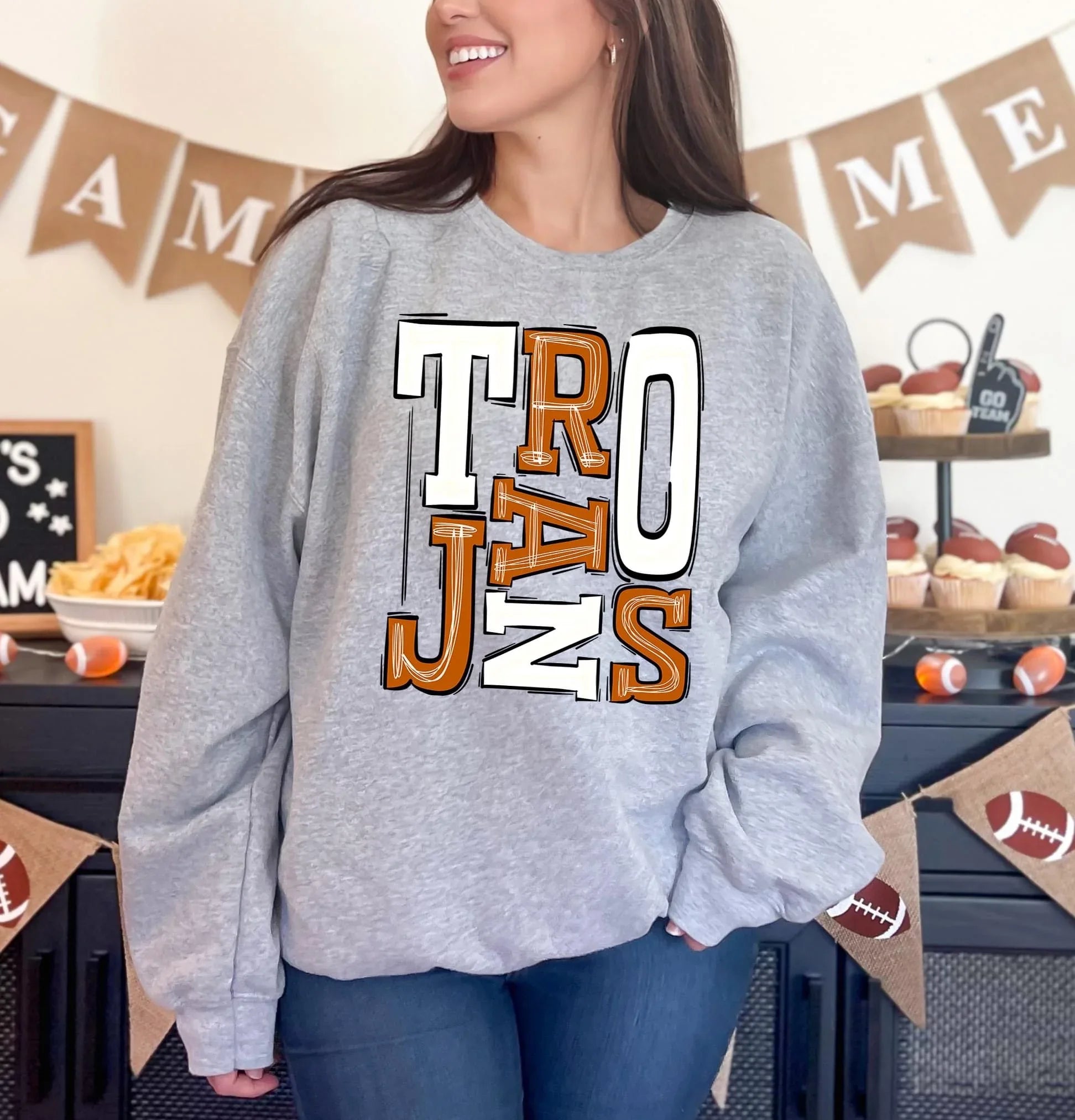 Trojans Burnt Orange and White Sporty Varsity Doodle DTF Transfer - Merch Girls