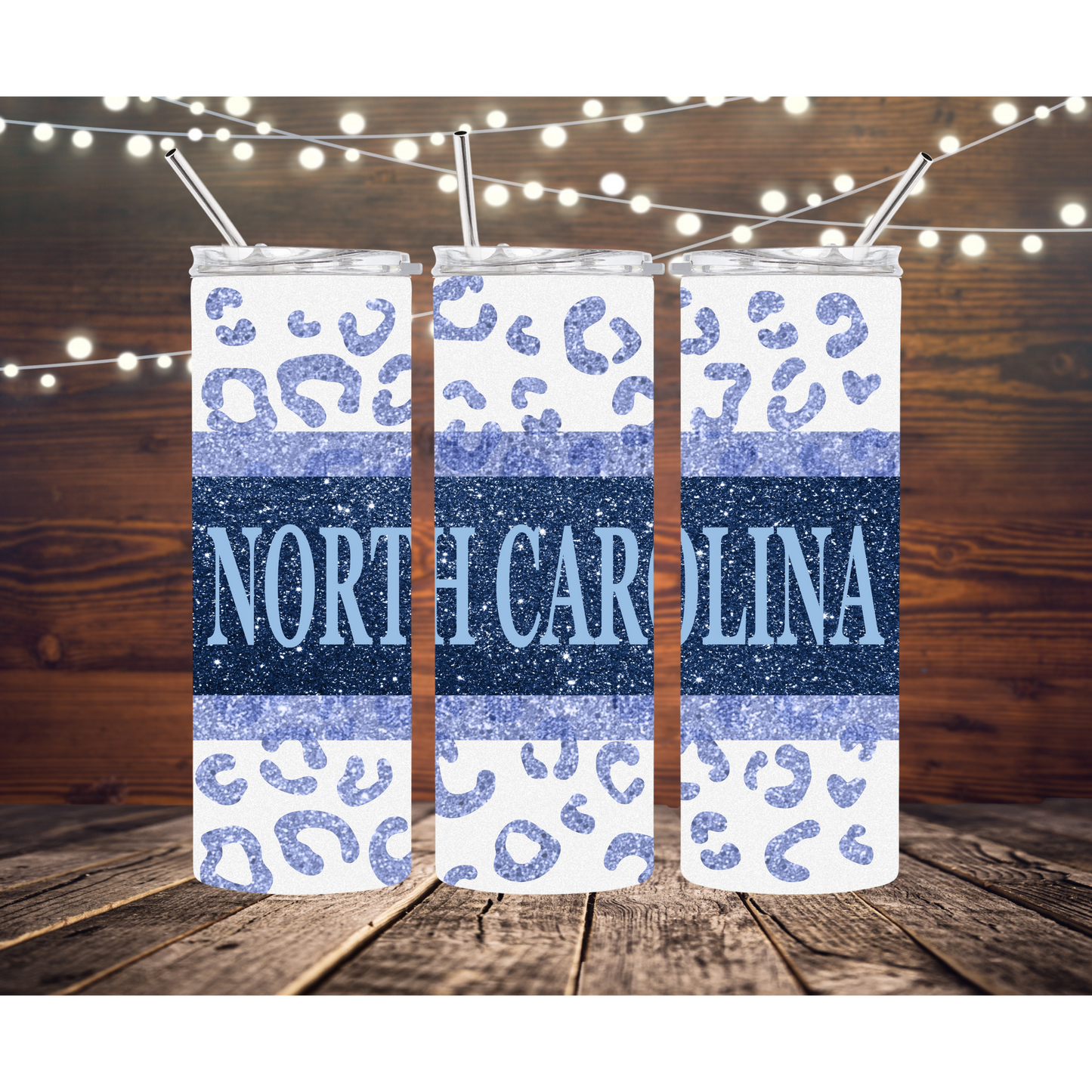 North Carolina NC Leopard Completed 20oz Skinny Tumbler