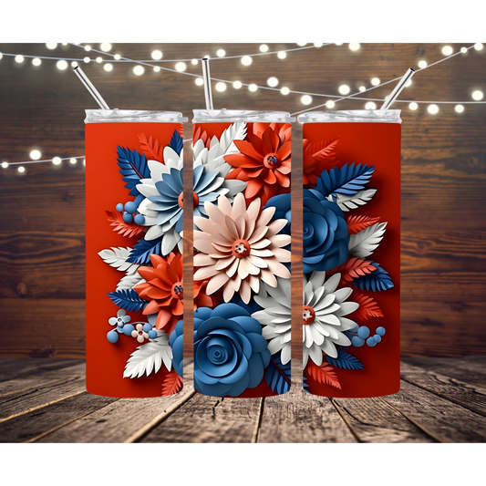 3D Patriotic Floral 20oz Skinny Completed Tumbler