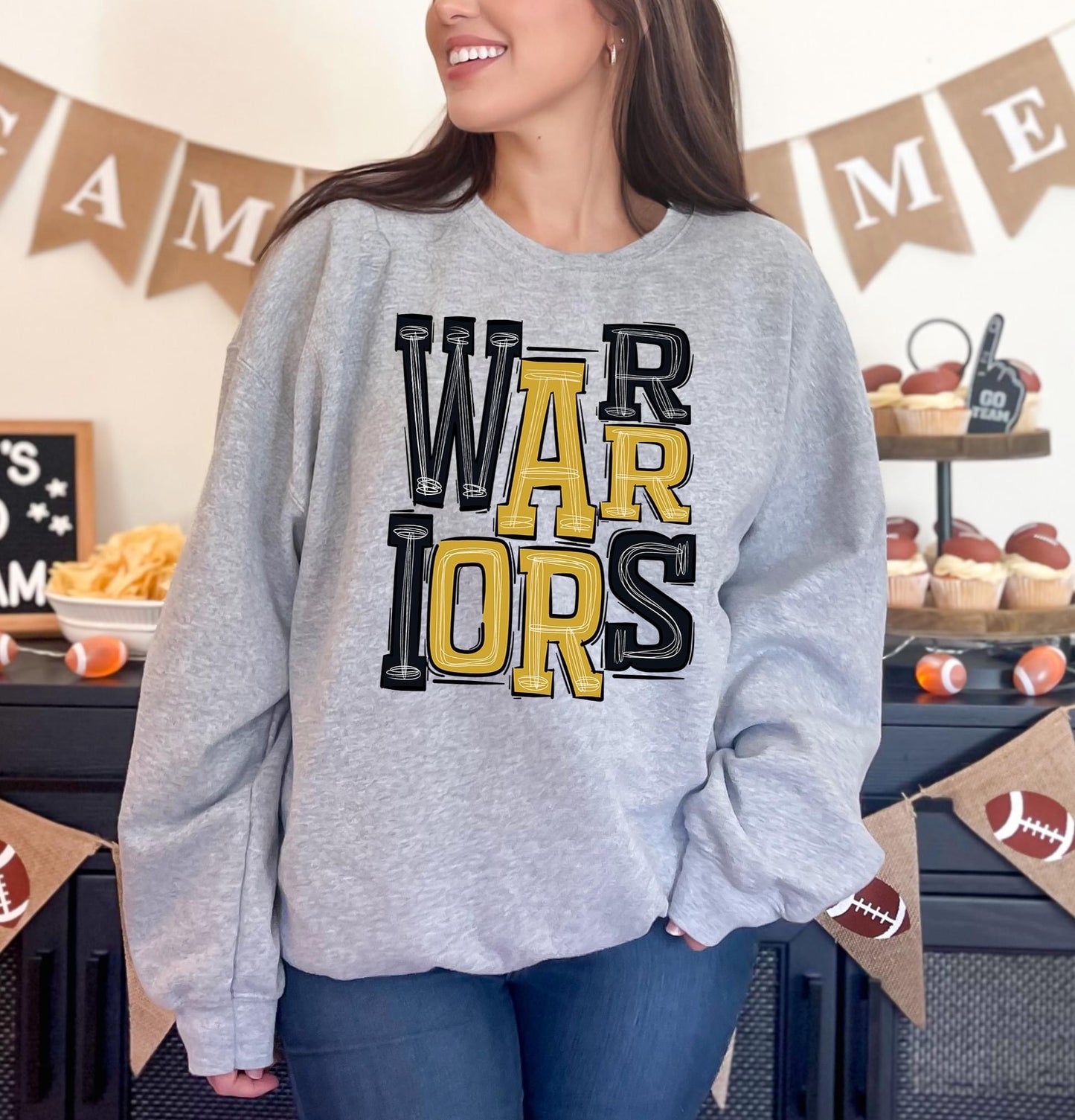 Warriors Yellow Gold and Black Sporty Varsity Doodle DTF Transfer