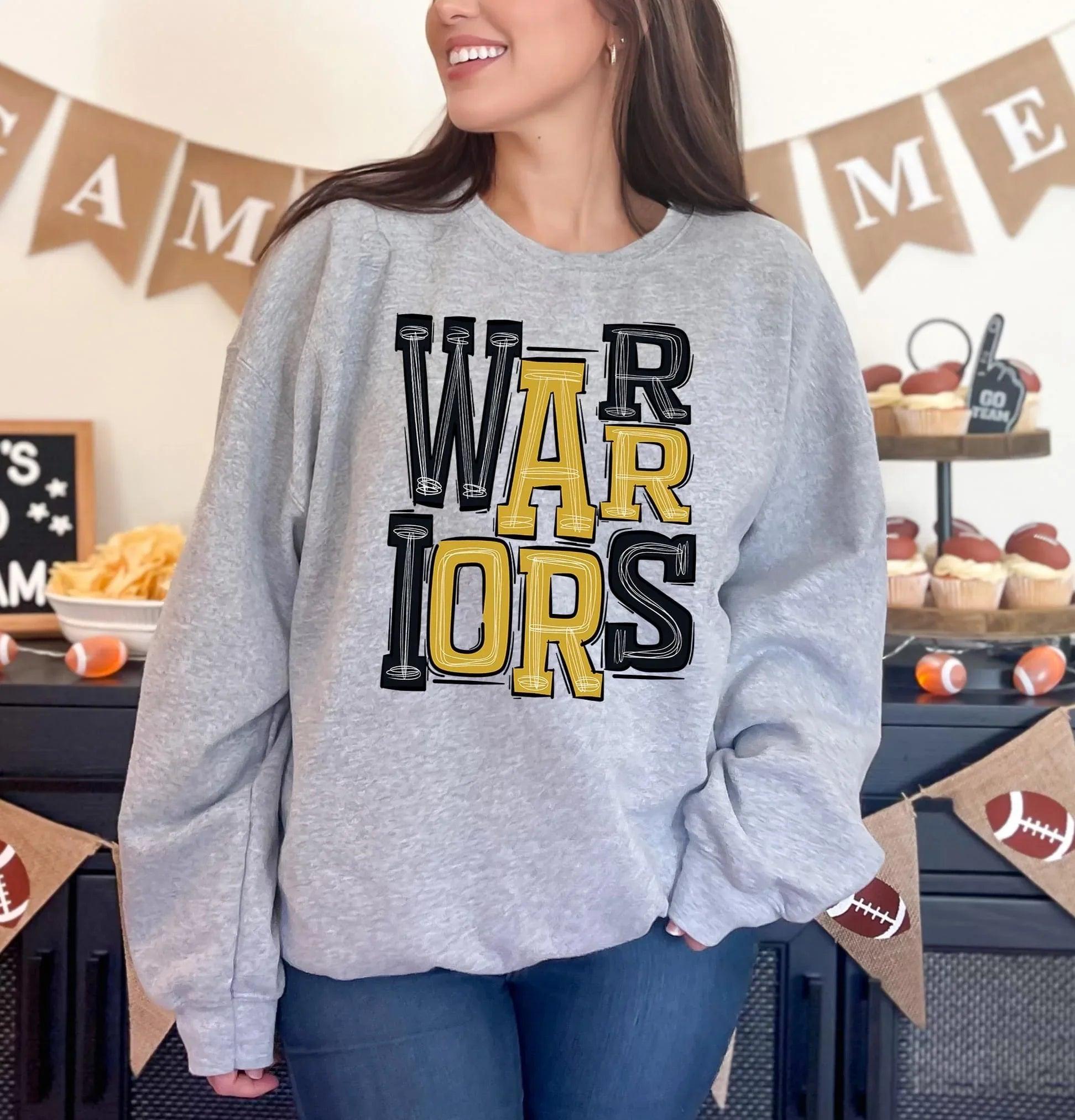 Warriors Yellow Gold and Black Sporty Varsity Doodle DTF Transfer - Merch Girls