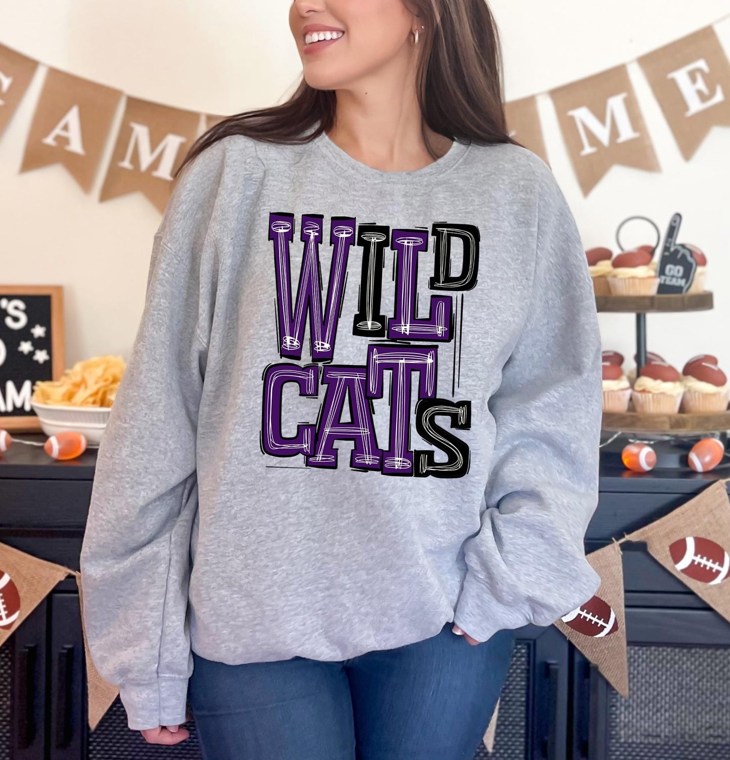 Wildcats Purple and Black Sporty Varsity Doodle DTF Transfer