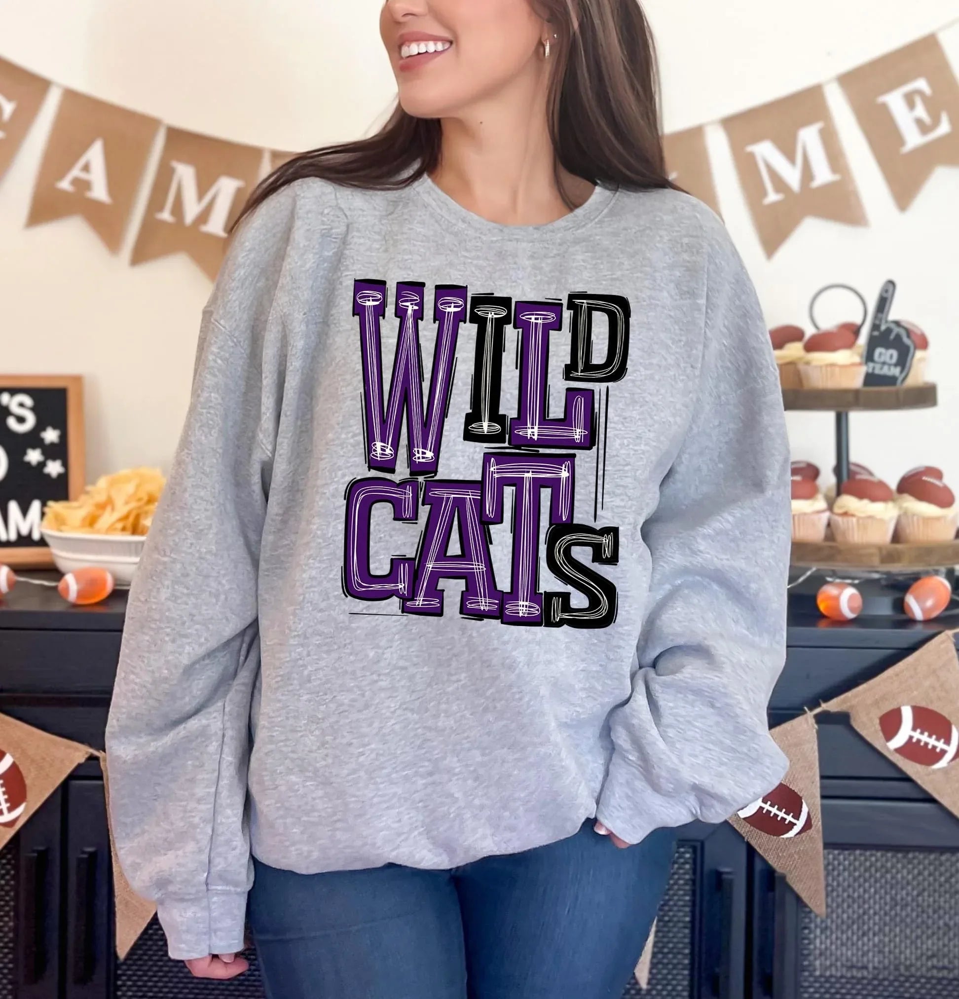 Wildcats Purple and Black Sporty Varsity Doodle DTF Transfer - Merch Girls