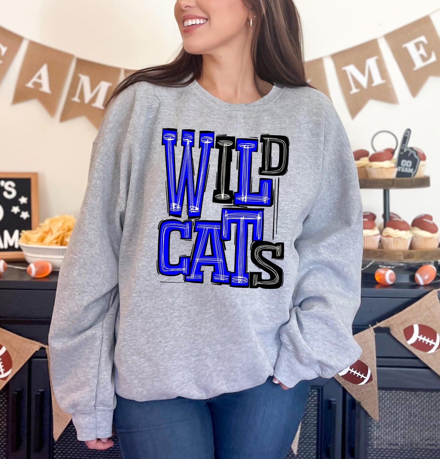 Wildcats Royal Blue and Black Sporty Varsity Doodle DTF Transfer