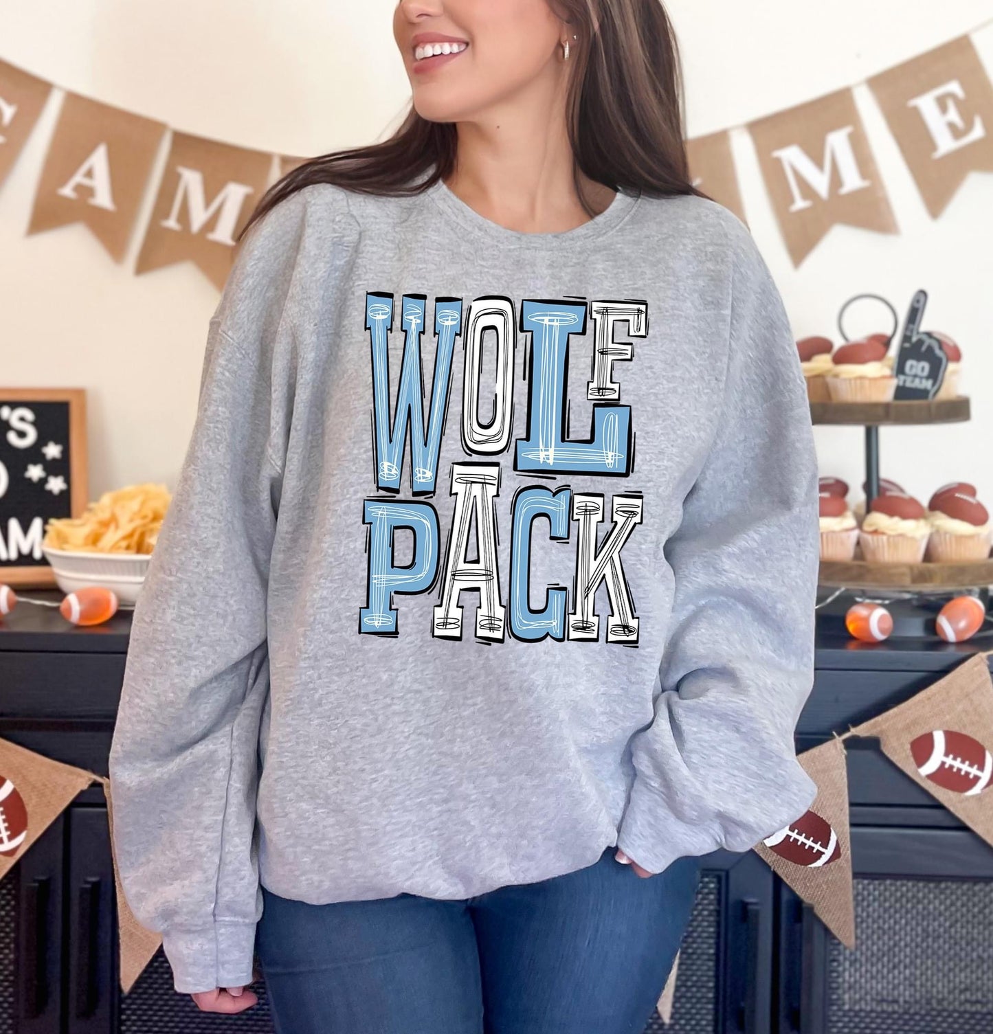 Wolfpack Light Blue and White Sporty Varsity Doodle DTF Transfer