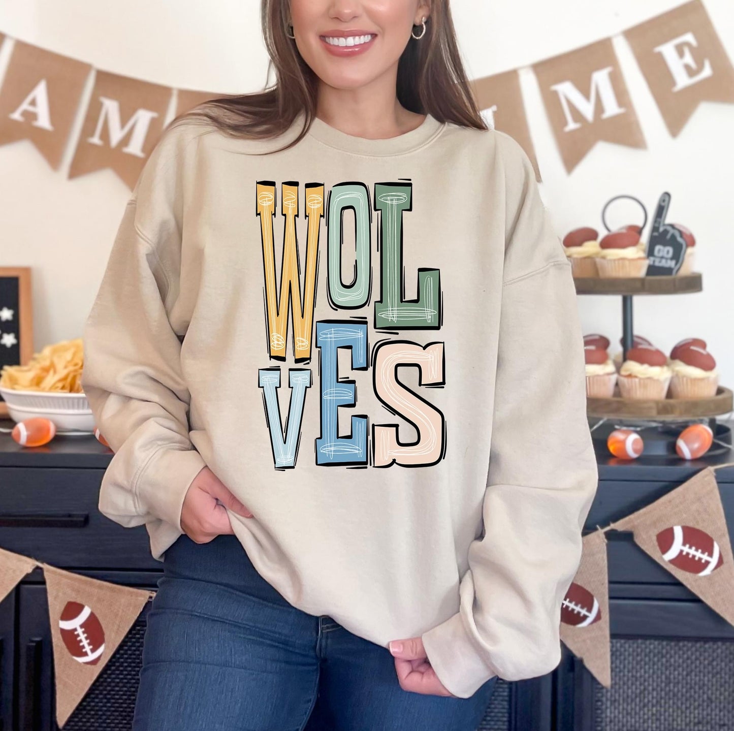 Wolves Boho Sporty Varsity Doodle DTF Transfer