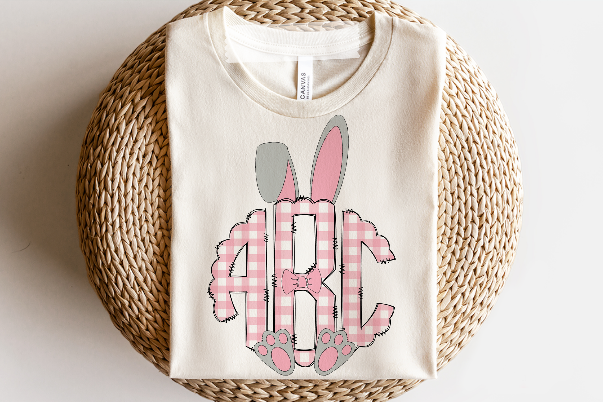Pink Gingham Easter Bunny Monogram Graphic Tee