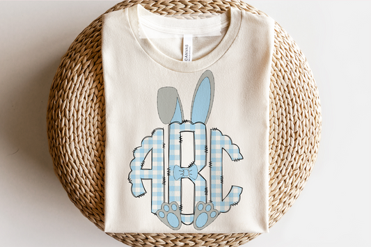 Blue Gingham Easter Bunny Monogram Graphic Tee