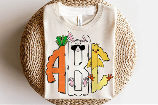 Easter Carrot Bunny Rabbit and Chick Monogram Graphic Tee