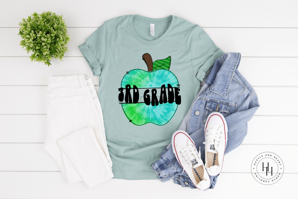 3Rd Grade Blue Watercolor Apple Shirt
