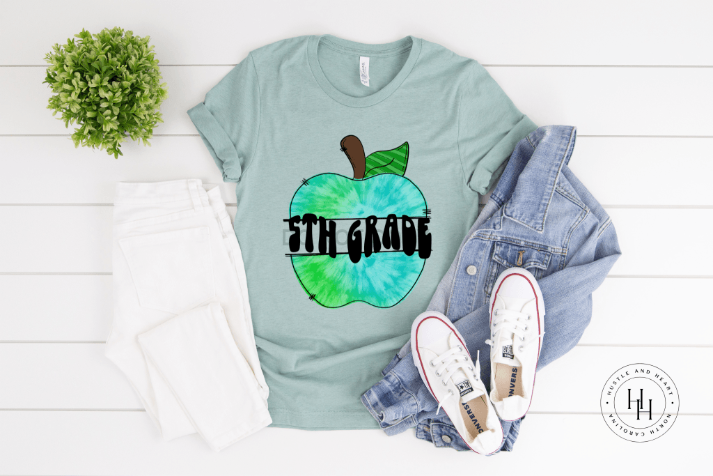 5Th Grade Blue Watercolor Apple Shirt