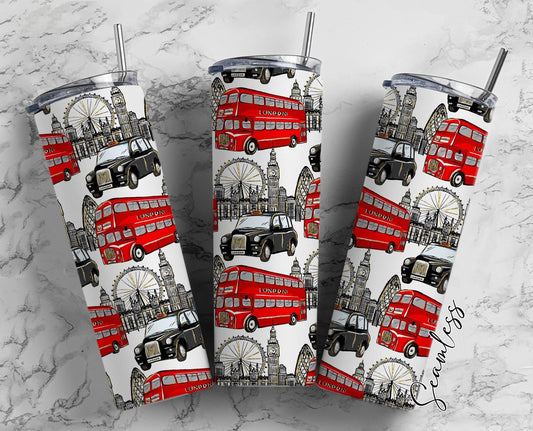 Double Decker Bus England London UK Completed 20oz Skinny Tumbler