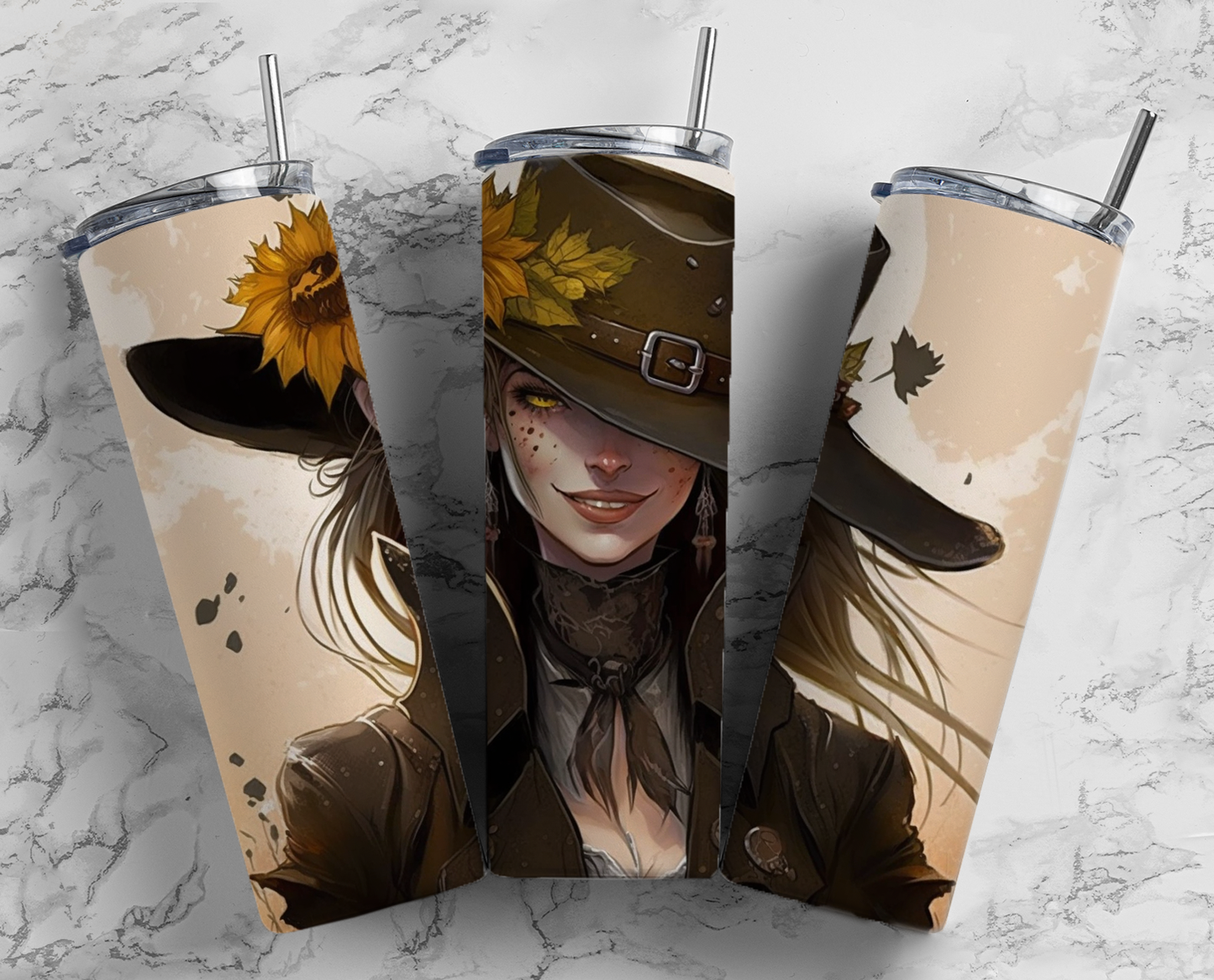 Cowgirl with Hat Completed 20oz Skinny Tumbler
