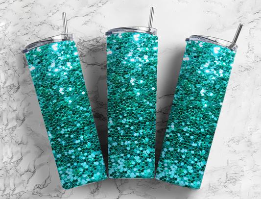 Teal Faux Chunky Glitter Completed 20oz Skinny Tumbler