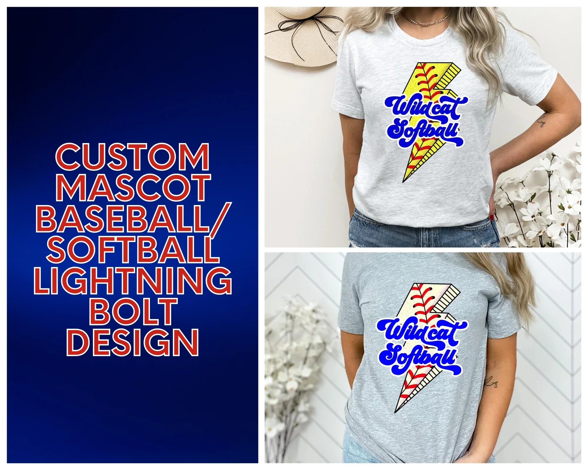 Custom Mascot Softball/Baseball Lightning Bolt Design Mockup - No Physical Item! - Merch Girls