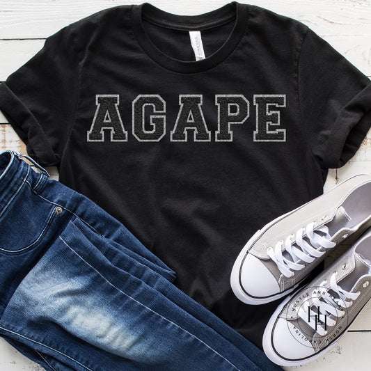 Agape Black/silver Faux Chenille Letters Graphic Tee