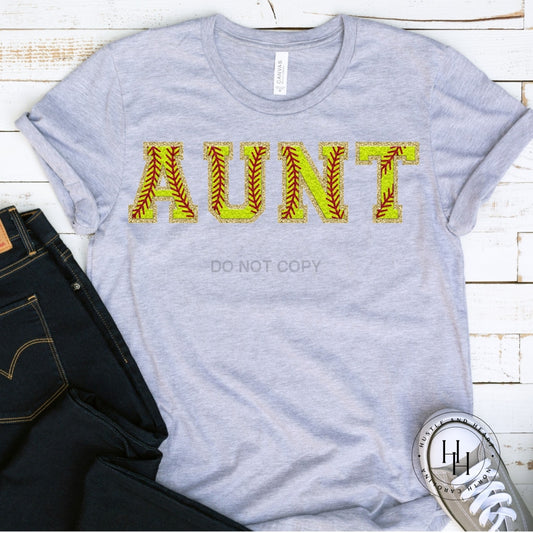 Aunt Softball Faux Chenille Letters Graphic Tee