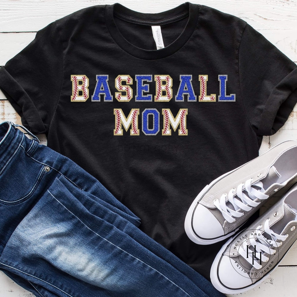 Baseball Mom Royal Blue Faux Chenille Letters Graphic Tee