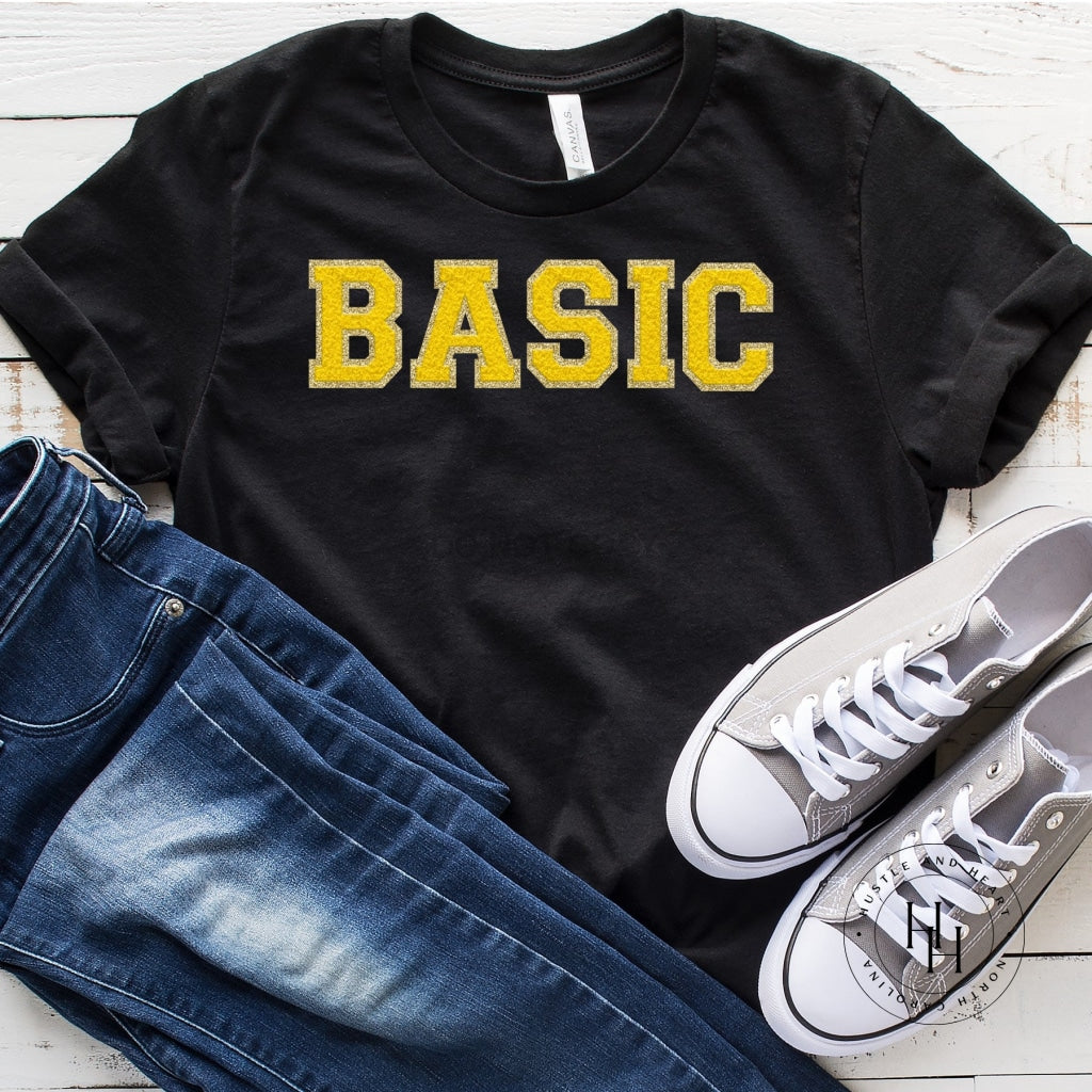 Basic Yellow/gold Faux Chenille Letters Graphic Tee
