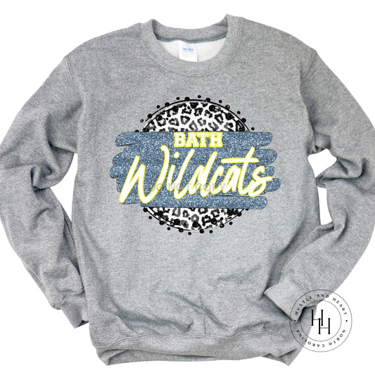 Bath Wildcats Grey Leopard Circle Graphic Tee Shirt