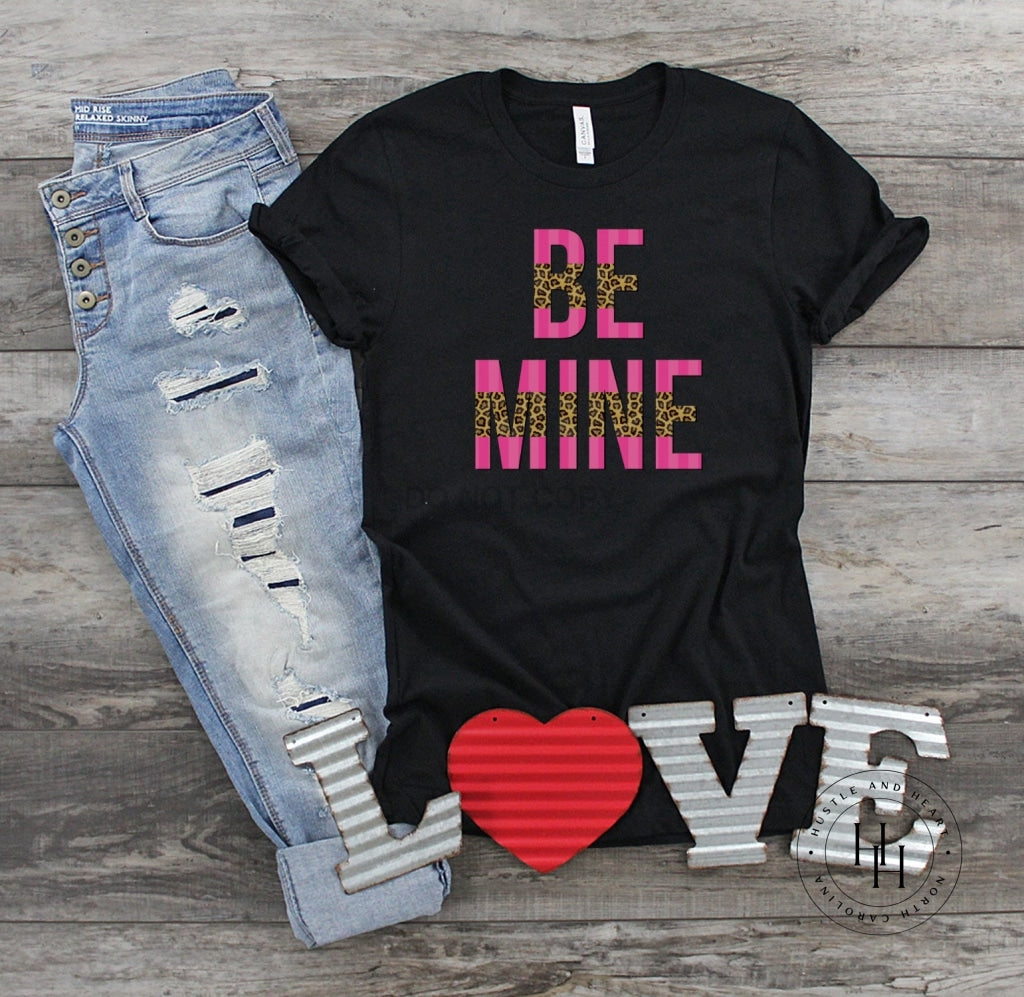 Be Mine Hot Pink And Leopard Split Graphic Tee Youth Small / Black Shirt