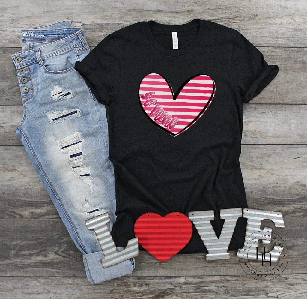 Be Mine Pink and White Striped Heart Graphic Tee - Merch Girls