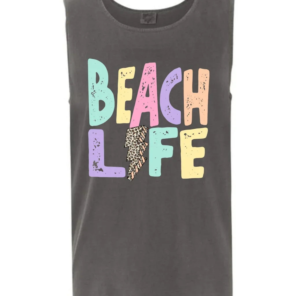Beach Life Comfort Color Tank Graphic Tee - Merch Girls
