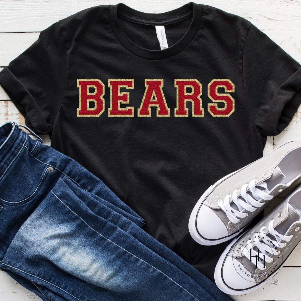 Bears Red/gold Faux Chenille Letters Graphic Tee