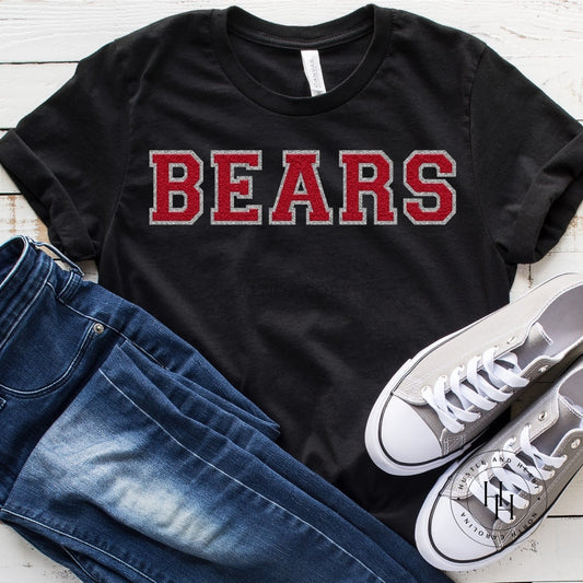 Bears Red/silver Faux Chenille Letters Graphic Tee