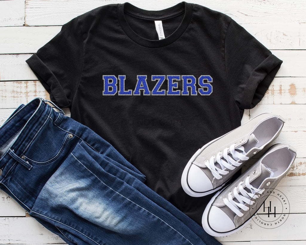 Blazers Blue Faux Chenille Letters Graphic Tee