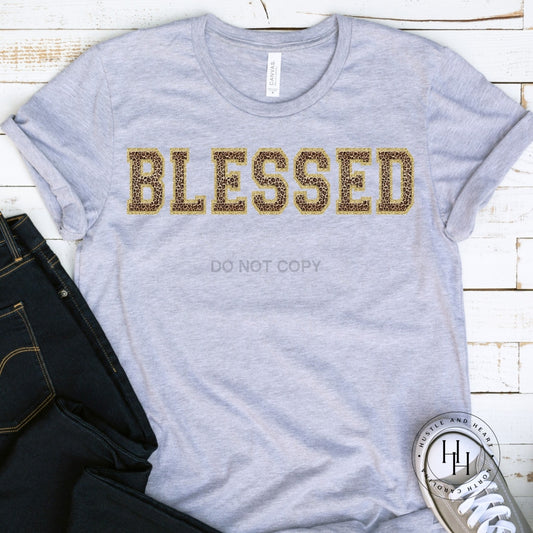Blessed Leopard Faux Chenille Letters Graphic Tee