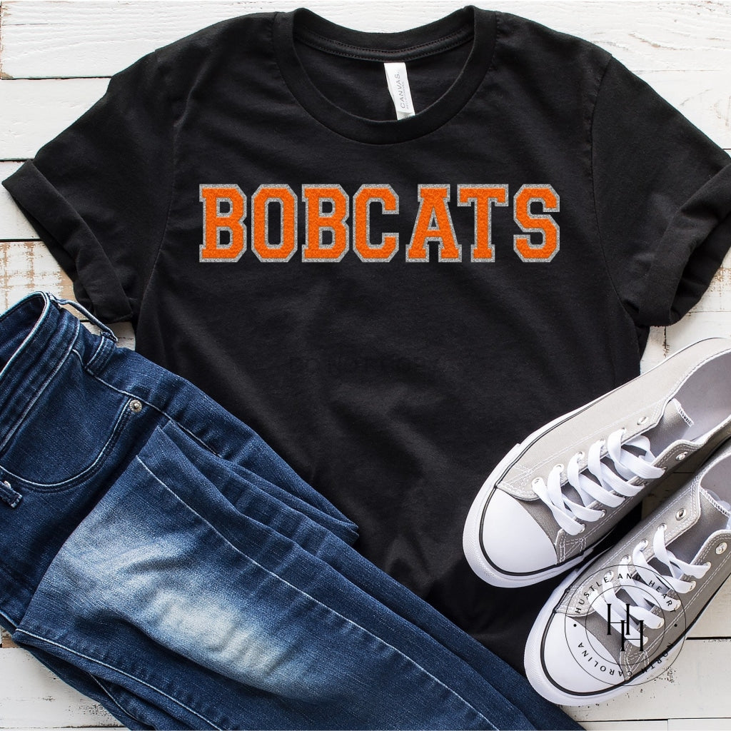 Bobcats Orange Faux Chenille Letters Graphic Tee