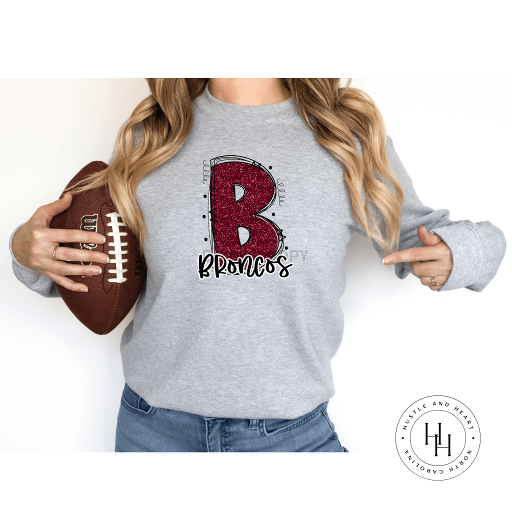 Broncos Maroon Glitter Varsity Doodle Unisex Tee