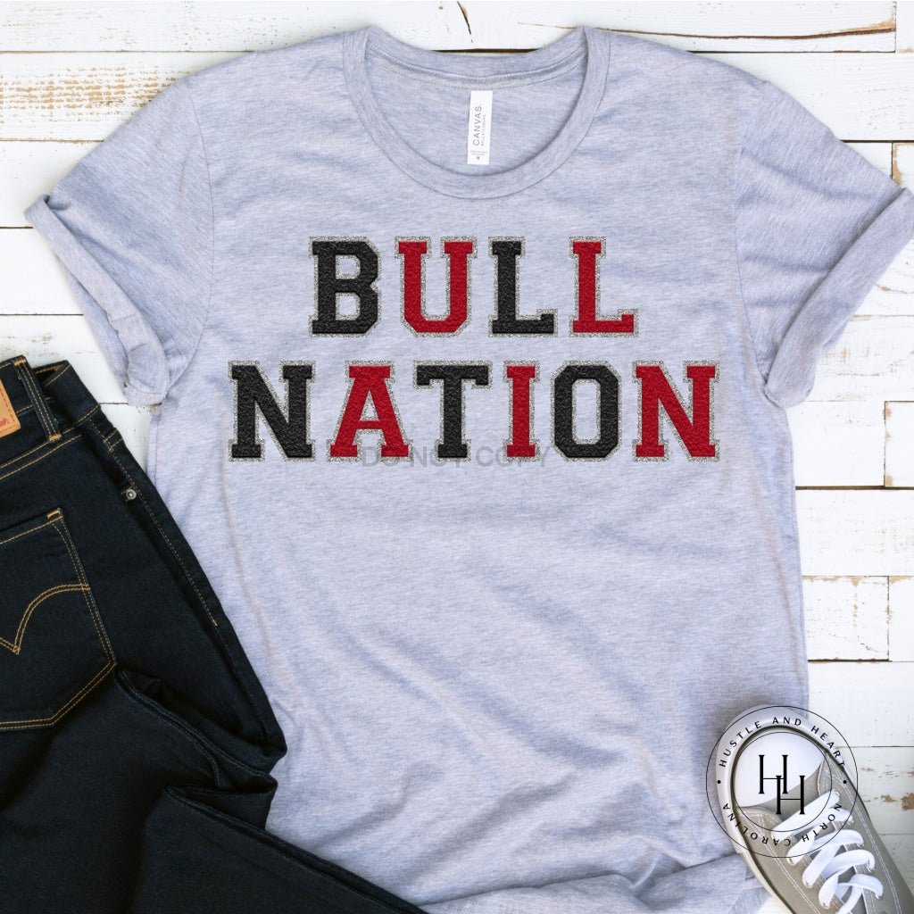 Bull Nation Black/red Faux Chenille Letters Graphic Tee Dtg