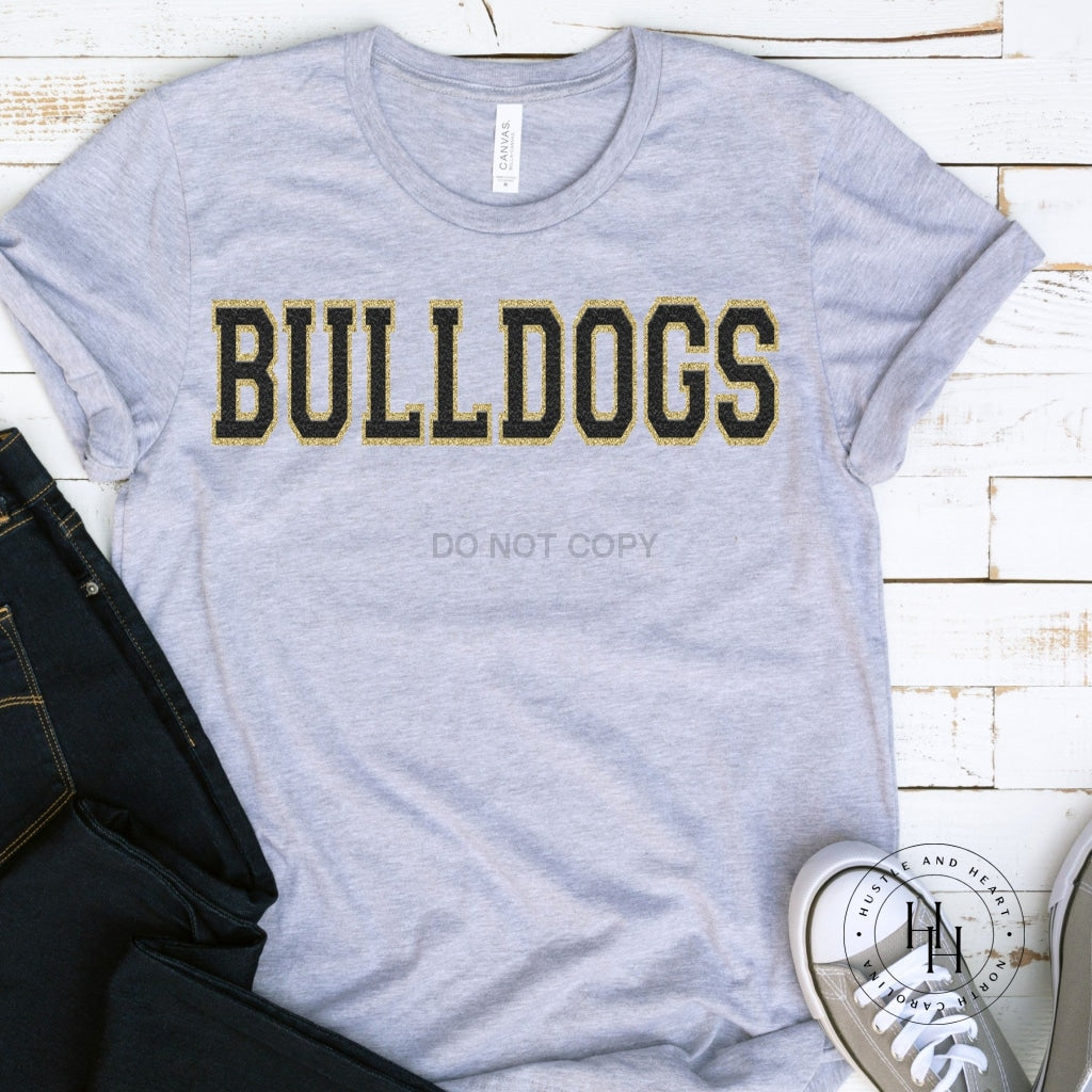 Bulldogs Black/gold Faux Chenille Letters Graphic Tee
