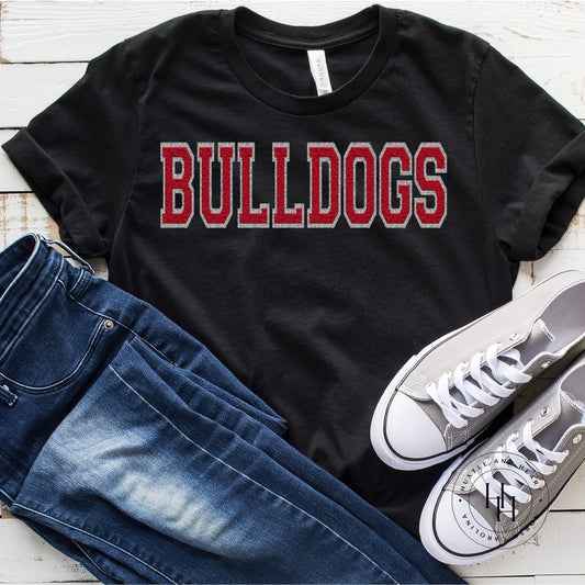 Bulldogs Red Faux Chenille Letters Graphic Tee