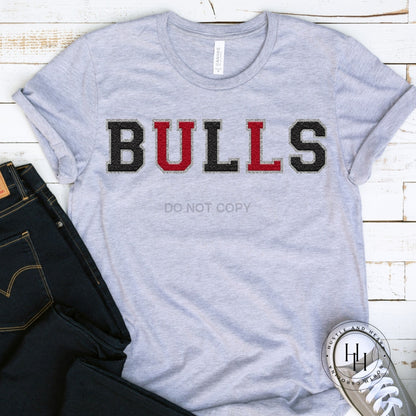 Bulls Red/black Faux Chenille Letters Graphic Tee Dtg